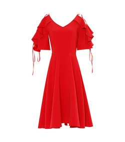 DPLAY2018 mùa hè mới Châu Âu và Mỹ đỏ handmade đính cườm vòng cổ eo dress eo cao váy váy váy dự tiệc