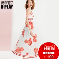 DPLAY Depala 2018 Mùa hè mới trắng in Terry tay Sling eo đầm áo kiểu nữ hàn quốc cao cấp