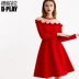 DPLAY Depala 2018 mới lưới đen ren ren cổ cao eo váy đầm nhỏ màu đen áo nữ Sản phẩm HOT