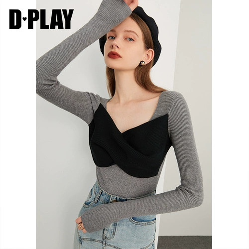 DPLAY Осенний модный трехмерный декор с бантиком, трикотажный свитер, облегающий крой