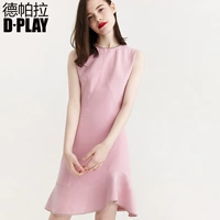 DPLAY Depala đầu mùa thu Châu Âu và Mỹ màu hồng đuôi cá hem váy váy cổ tròn off-shoulder slim eo cao ăn mặc 	váy ôm eo xòe	