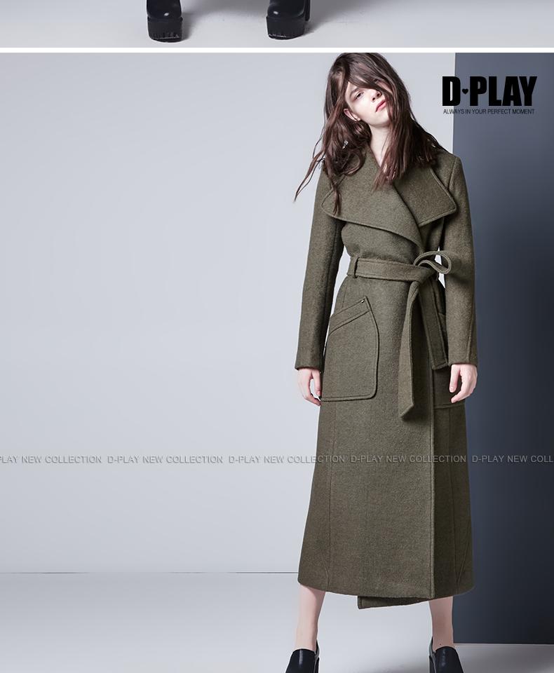 DPLAY mô hình mùa thu và mùa đông Châu Âu và Hoa Kỳ với thắt lưng và áo khoác dài đi lại OL áo khoác len mỏng lớn áo khoác dáng dài hàn quốc