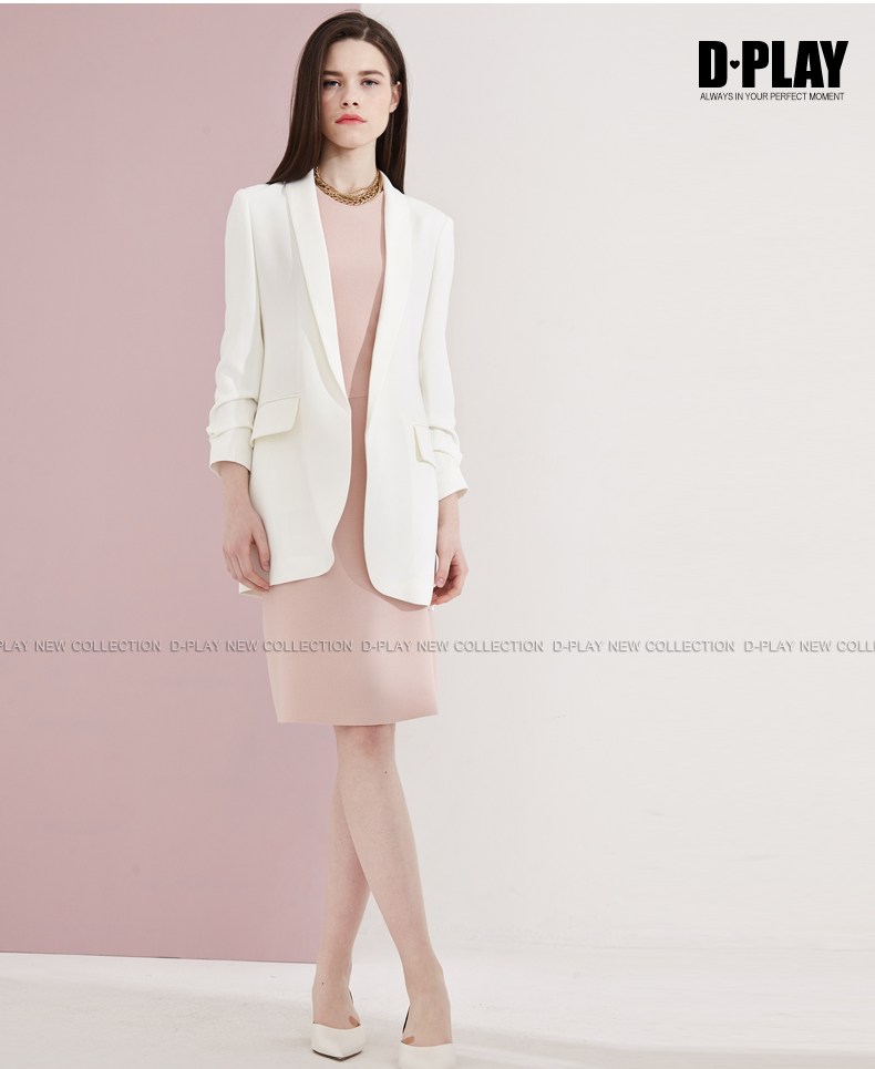 DPLAY Depala mùa thu Châu Âu và Hoa Kỳ đi lại CV phụ nữ chuyên nghiệp của áo khoác màu be trắng tay áo Slim phù hợp với các kiểu đầm đẹp