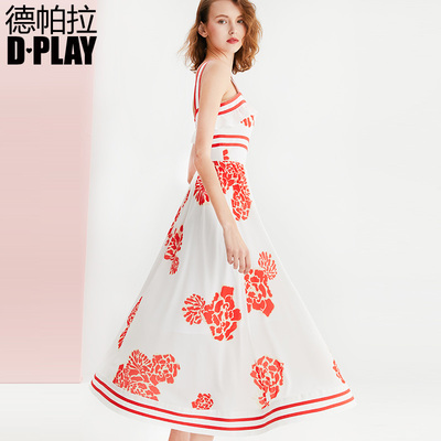 DPLAY Depala 2018 Mùa hè mới trắng in Terry tay Sling eo đầm áo kiểu nữ hàn quốc cao cấp Sản phẩm HOT