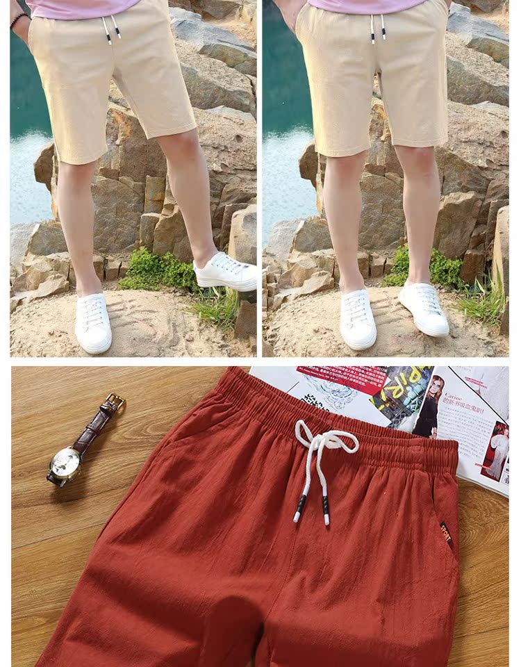 Quần đi biển cotton mùa hè nam giản dị năm điểm quần short thể thao rộng kích thước mỏng phần nhanh khô nhanh màu rắn quần lớn thủy triều 	quần đi biển giá rẻ	