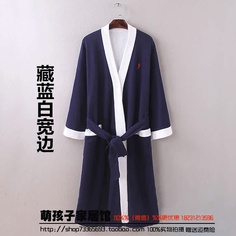 Đêm gown nam mùa xuân và mùa hè waffle áo choàng tắm nam đồ ngủ cotton phần mỏng cộng với phân bón tăng đoạn dài yukata khăn đồ ngủ 2 dây