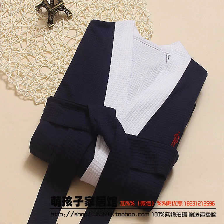 Đêm gown nam mùa xuân và mùa hè waffle áo choàng tắm nam đồ ngủ cotton phần mỏng cộng với phân bón tăng đoạn dài yukata khăn pijama đôi