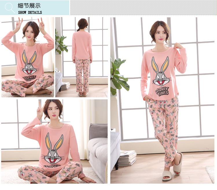 Có thể mặc bên ngoài đồ ngủ mùa thu nữ phiên bản Hàn Quốc của cotton dài tay mùa thu và đồ ngủ mùa đông nữ dễ thương hoạt hình phù hợp với dịch vụ nhà quần áo ngủ cao cấp