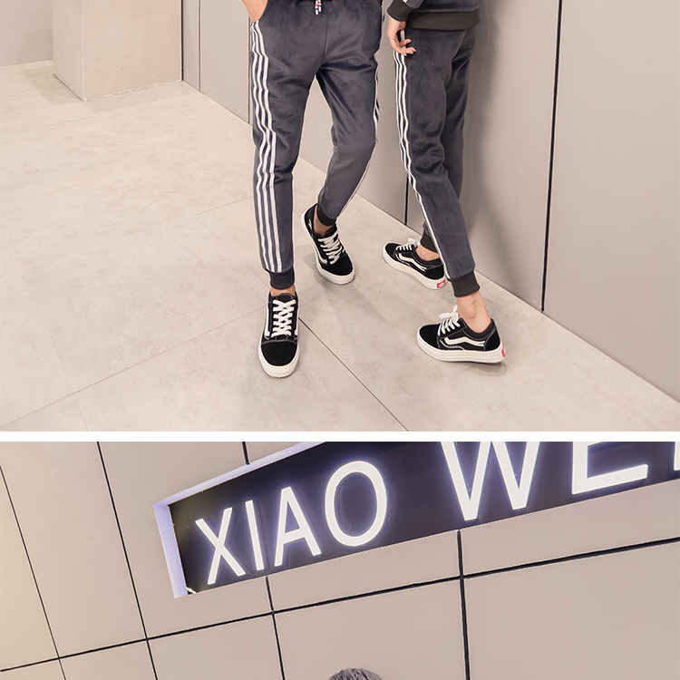 Bộ đồ thể thao đôi nhung vàng 2018 thu đông 2018 áo len cashmere nam hai mặt mới cộng với áo nhung nữ hai dây dày bộ adidas hồng
