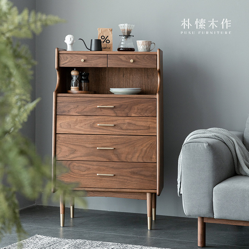 Park in plain wood for Nordic five buckets Solid Wood Black Walnuts Light Lavish Minimalist Bedroom Containing Guest Dining Room Storage Chest of drawers