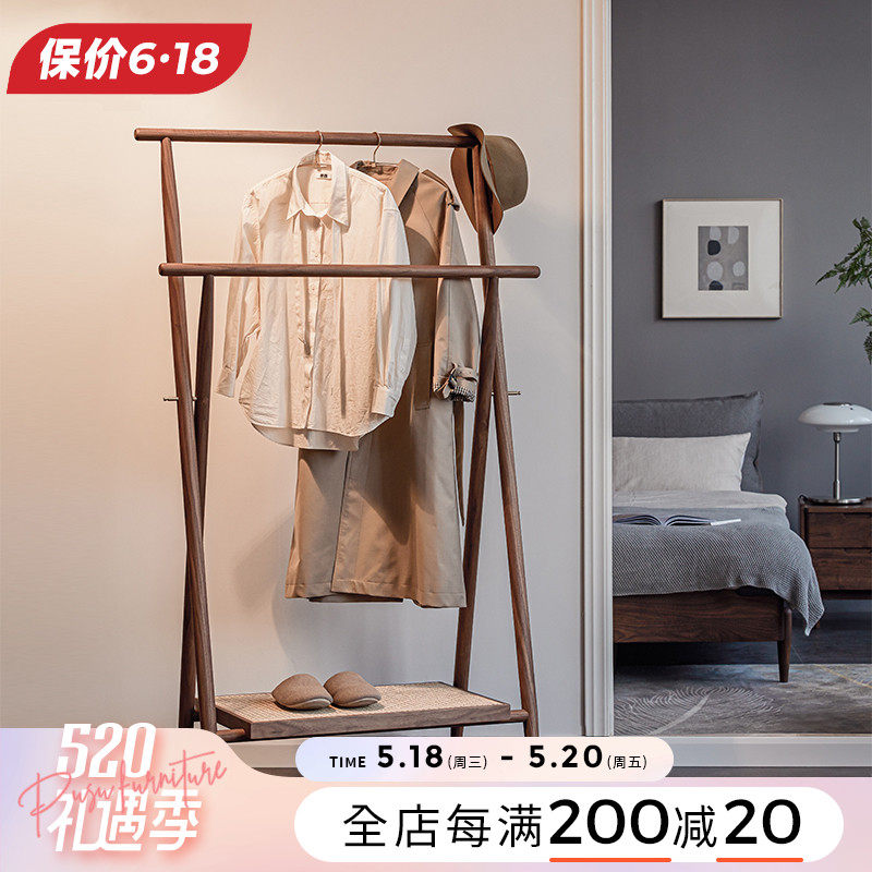 Park and wood for Nordic clothes hangers Black walnuts Home modern minimalist bedroom with floor hangover clothes hat rack