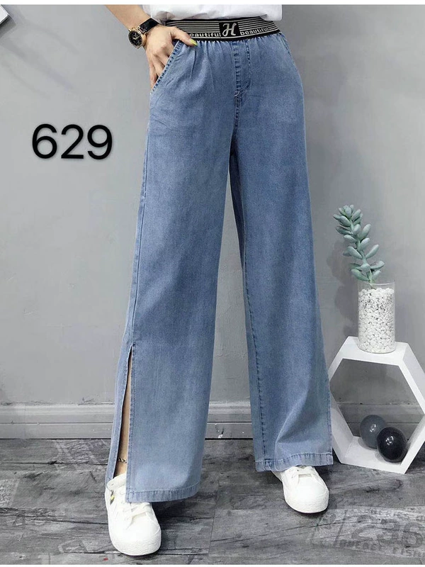 Quần bó sát châu Âu Tencel denim quần ống rộng nữ nhỏ eo cao chùng xuống 2020 mùa hè mỏng bên cạnh quần lau - Quần jean