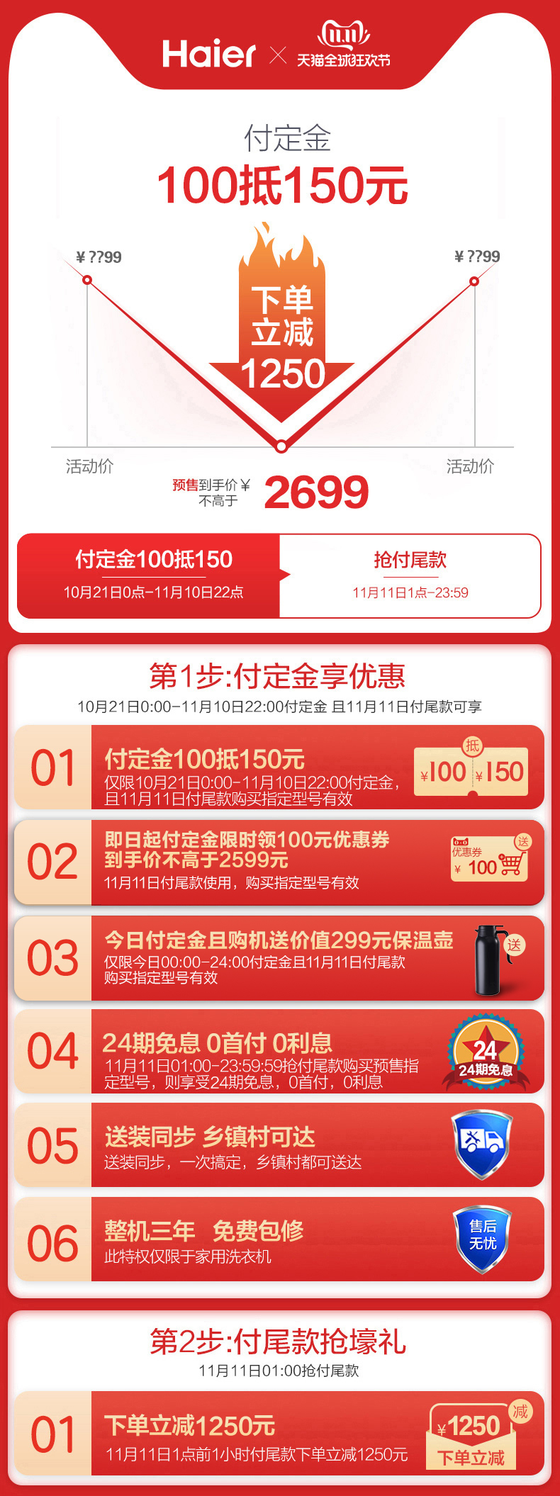 海尔 洗烘一体 全自动变频滚筒洗衣机 10KG 图1