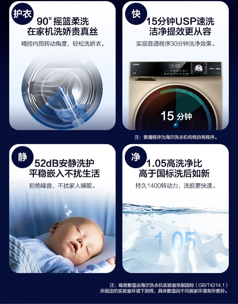 海尔 洗烘一体 直驱变频滚筒洗衣机 10公斤 一级能效 图7