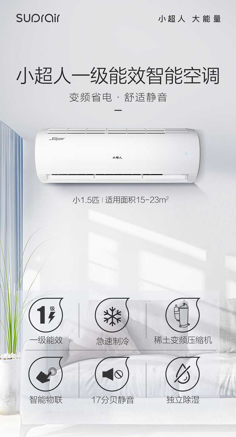 海尔小超人 小1.5匹 冷暖型 变频壁挂式空调 一级能效 图2