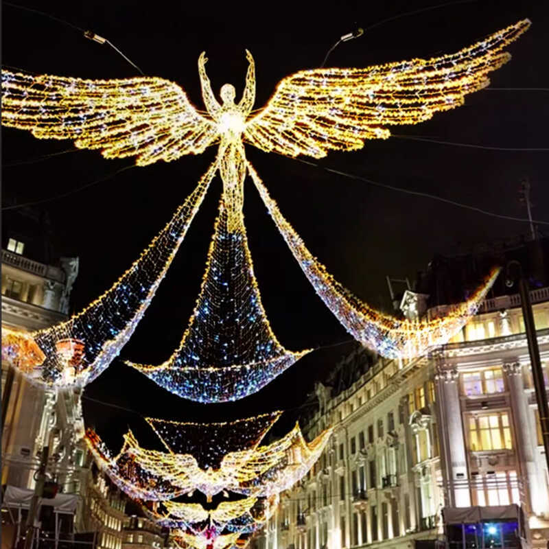 Outdoor Large Christmas Decorative Lights Angel Wings Shaped Hanging Ornaments Mall Display Decoration Festive Atmosphere Hanging Decorations