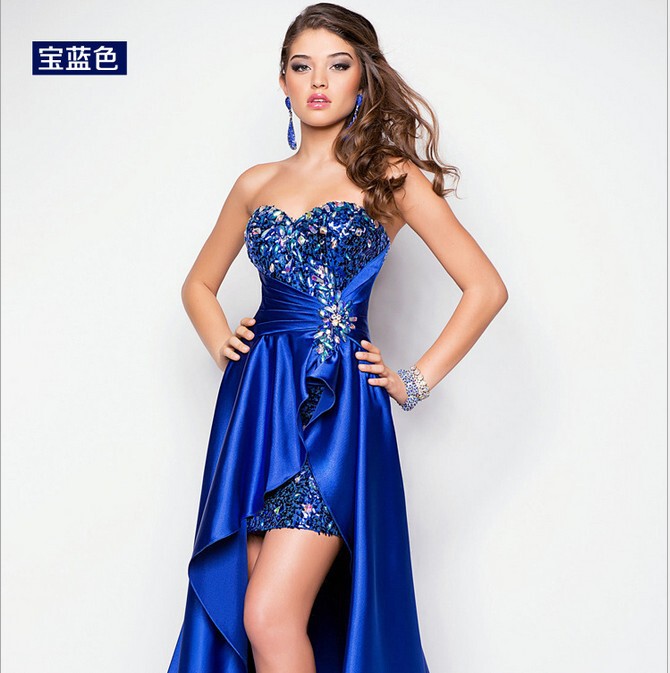 Factory Direct Sales Foreign Trade Long Evening Dress for Toasting, Annual Meeting, Car Show, Short Front Long Back, Graduation, Royal Blue, Nightclub, Runway Show, Women