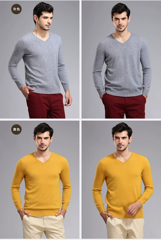 Como Boca áo len cashmere mùa đông nam cổ chữ V giản dị lỏng màu rắn áo len dệt kim ấm áp