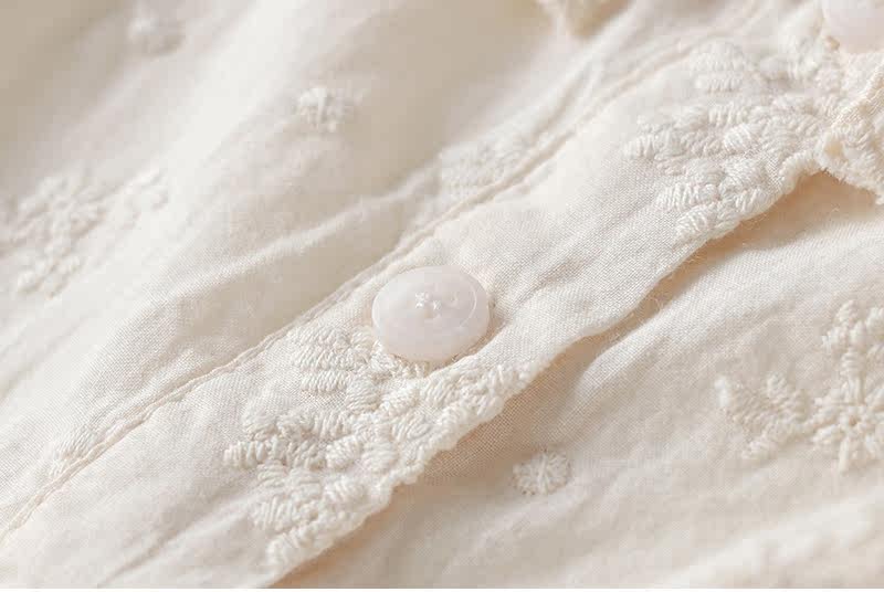 Vintage hollow out embroidery long sleeve peter pan collar loose cotton dress 2020 autumn