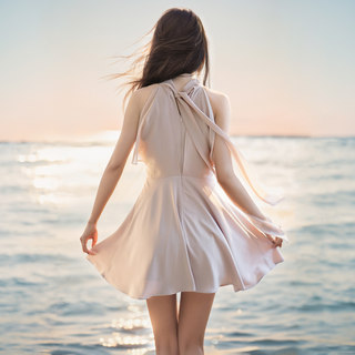 Off-shoulder halter neck chiffon bow strapped dress