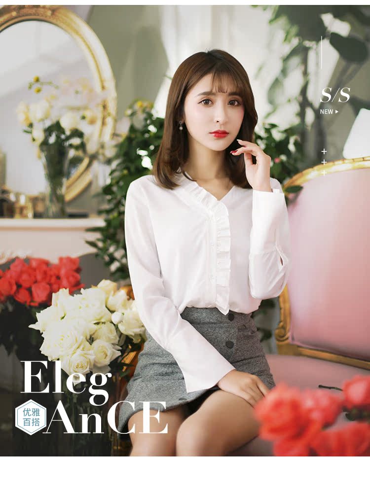 Xuân 2018 mới nấm nữ cổ chữ V sọc xanh dọc tay dài áo cotton xù các kiểu áo sơ mi sọc nữ đẹp