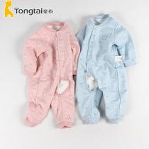 Tongtai baby jumpsuit autumn and winter Gary cotton double open crotch dress 3-18 months male and female baby clothes