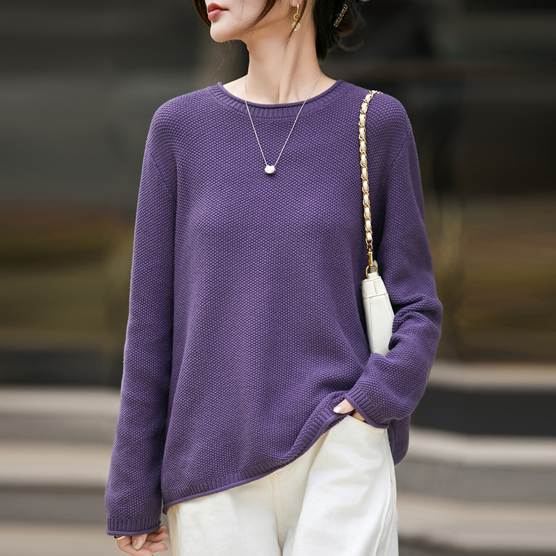 2025 New Style Old Money Style Black Round Neck Cotton Knit Sweater for Women, Loose and Versatile, Warm Base Layer Top 2025 New Style Old Money Style Black Round Neck Cotton Knit Sweater for Women, Loose and Versatile, Warm Base Layer Top