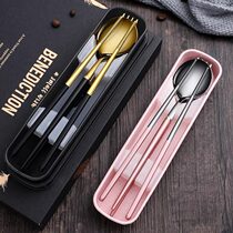 Creative piano paint 304 stainless steel tableware three-piece set spoon chopsticks students portable office workers Japanese style