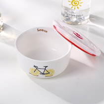 Korean round fruit bowl fresh Bowl soup bowl microwave oven special bowl ceramic lunch box medium bowl with cute lid