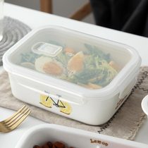 Single grid ceramic lunch box fruit box with lid fresh box microwave oven heating rectangular sealed bowl office worker Rice Bowl