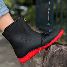 Japanese JULIPET Rain Shoes Men's Rain Shoes Water Shoes Anti slip and Waterproof Medium Short High Sleeve Plush Rubber Shoes Thickened and Durable