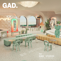 GAD Custom Milk Tea Sweet shop Desk and chairs Combined tennis Red Cafe leaning against wall Cassette Commercial Lounge Sofa