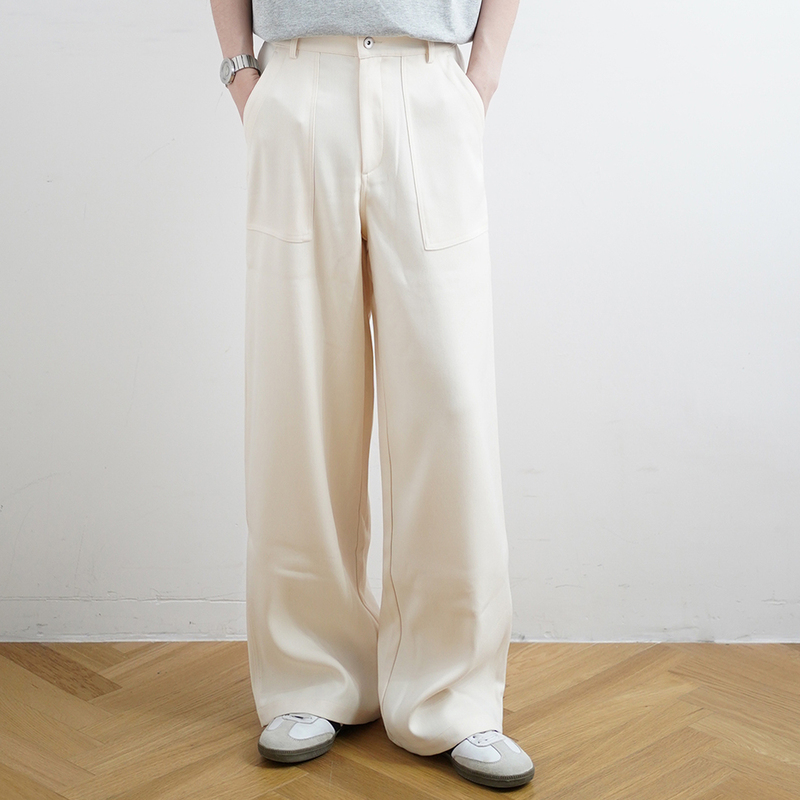 Shijoin Original Off-White Og107 Straight-Leg Loose Trousers with Drapey Feel, Wrinkle-Resistant Cargo Pants 200264A