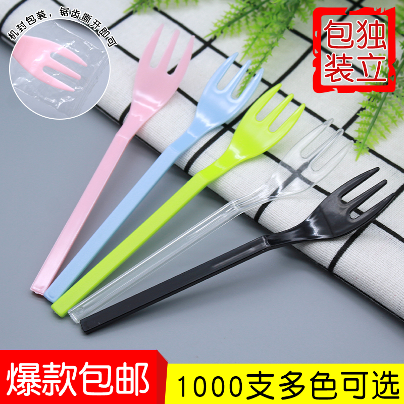 Disposable Fork Birthday Cake Fruit Tea Fork Spoon Sweet plastic small fork long handle Individually Packaged Thickened