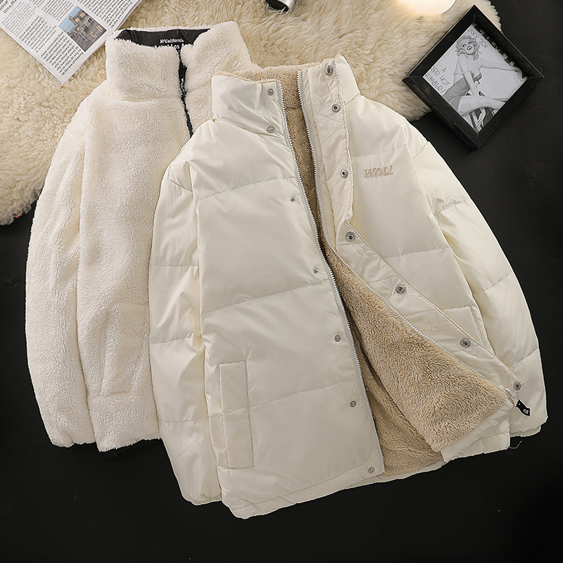 2025 New Reversible down Jacket for Women, Short Loose Lamb Wool Couple's Thickened Winter Coat, Trendy