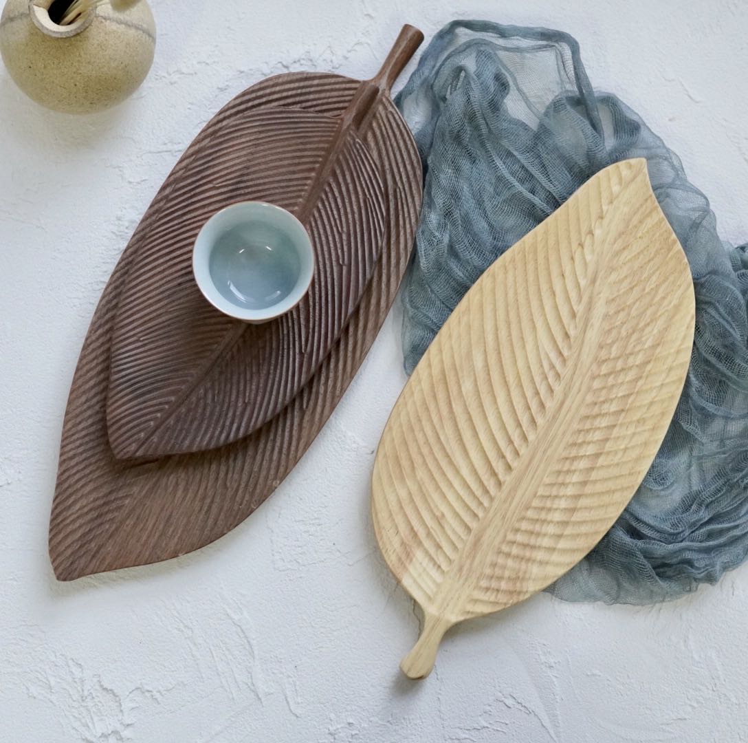 Joe Day Ensemble Black Walnuts Tree Leaf Wood Pantry Household Dry Foam Bench Solid Wood Fruit Pan Creative Pastry Dish