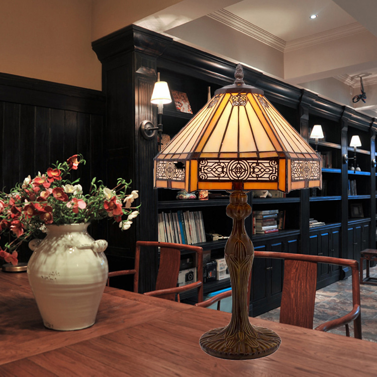 European Best-Selling Retro Glass Table Lamp for Living Room, Dining Room, Study, Bedroom, Bedside, Button Control, Energy-Saving Tiffany Style