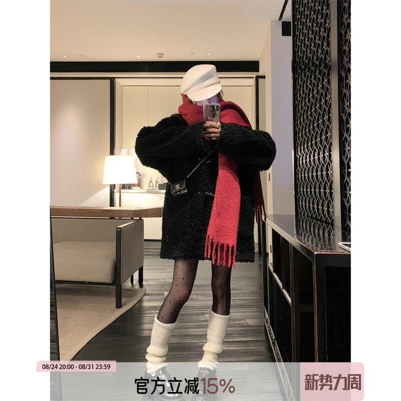 Kong Zhen Is so Annoying. “Teddy Bear Lamb Wool 3.0” Black Coat for Women, New Autumn and Winter Korean Style Loose Top Kong Zhen Is so Annoying. “Teddy Bear Lamb Wool 3.0” Black Coat for Women, New Autumn and Winter Korean Style Loose Top