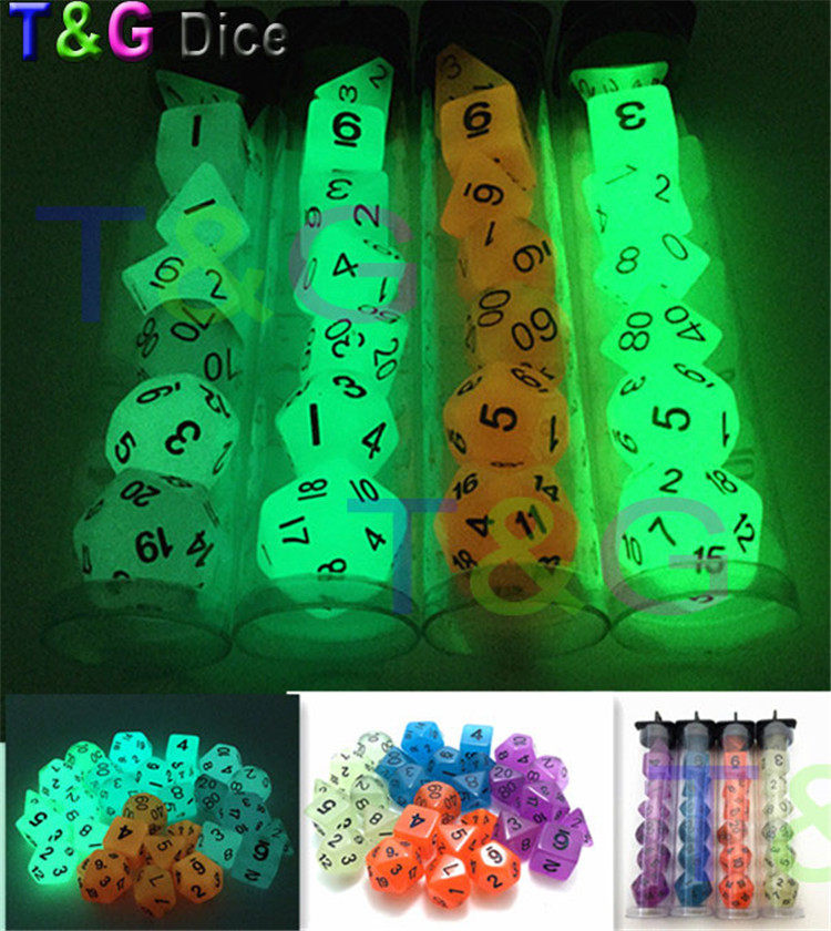 Hot sale D4 D6 D8 D10 D12 D20 Dungeon and Dragon dice 7-piece set running group dice luminous dice