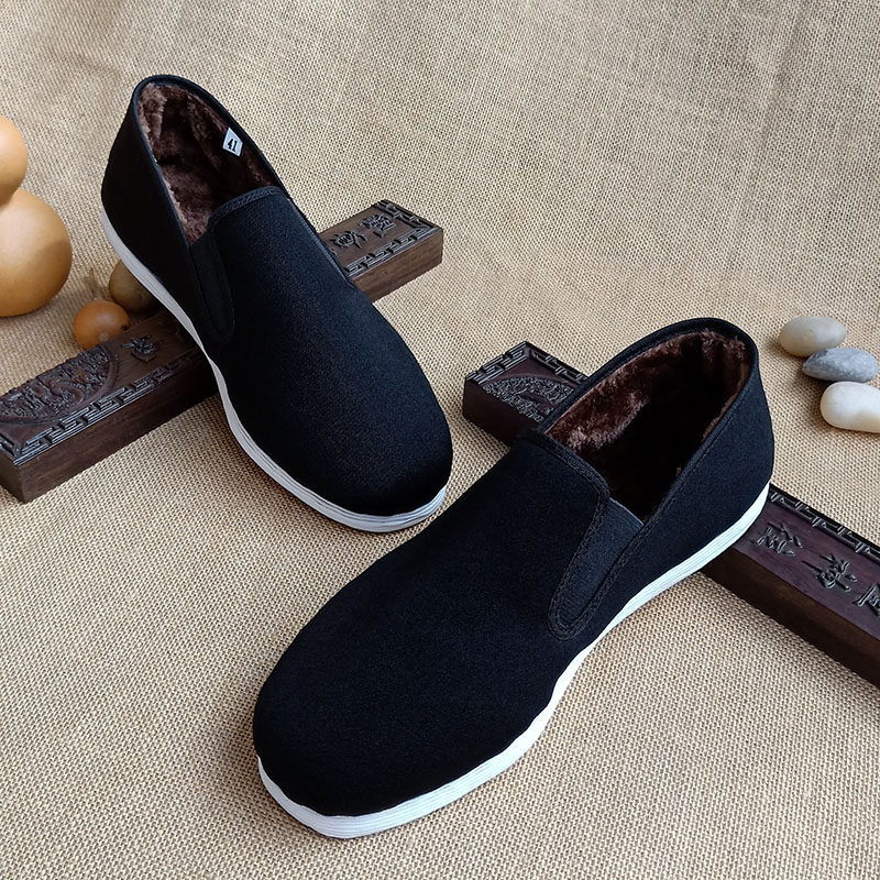 Old Beijing cloth shoes men's handmade Melaleuca bottom plus velvet warm winter dress low-top daily casual youth cotton shoes