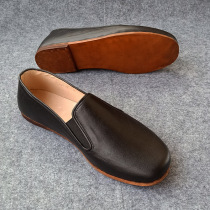 Old Beijing cloth shoes mens spring and Autumn handmade cowhide mens business leisure middle-aged and elderly father elastic mouth towel leather shoes