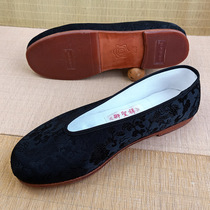 Old Beijing pure handmade layered bottom cloth shoes mens black dragon pattern round yuan mouth old man cowhide bottom casual spring and autumn
