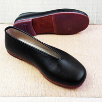 Old Beijing cloth shoes mens thousand-layer bottom head layer cowhide round mouth soft bottom elderly middle-aged solid color round-toed old-fashioned shoes low-heeled