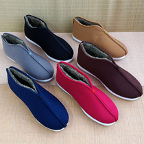 Old Beijing cloth shoes mens thousand-layer bottom plus velvet high-top monk lay monk nun monk warm winter sleeve meditation shoes