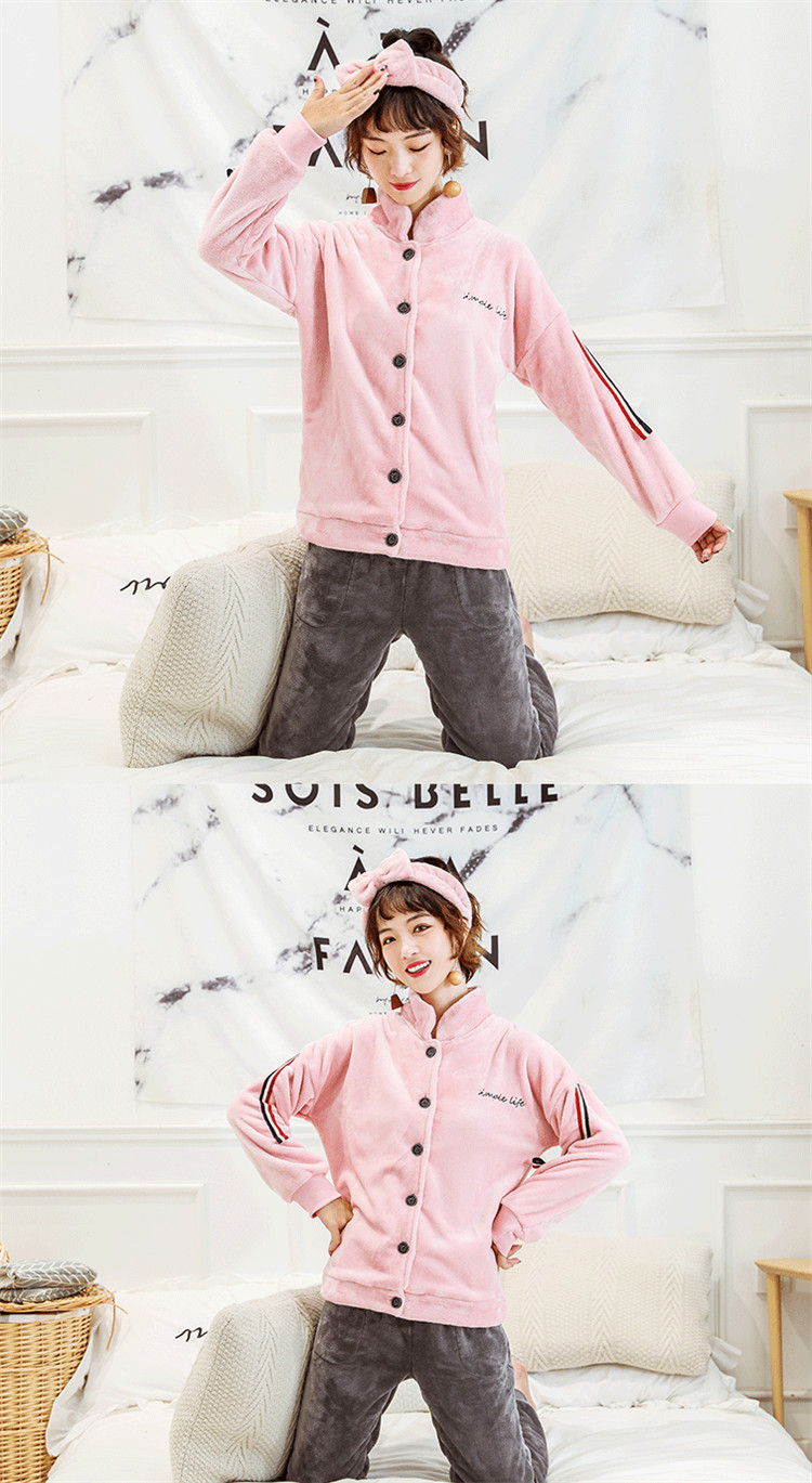 Flannel dài tay dịch vụ gia đình phù hợp với mùa thu và mùa đông dày ấm áp nam và nữ đồ ngủ đôi có thể được mặc bên ngoài bộ đồ mặc nhà phong cách Hàn Quốc