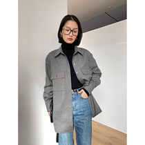 MRS Studios Japan imported cotton wool pro-skin soft design feeling double pocket wool lady shirt