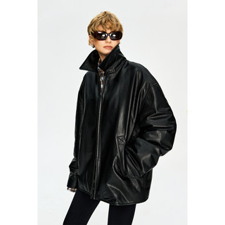 Mrs studios heavy stylish calf leather polar fleece liner zippered oversized leather jacket