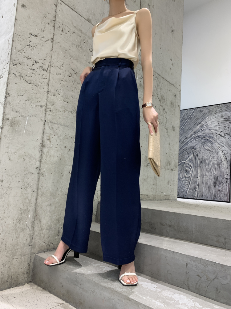 JMC Nhật Bản nhập khẩu ba axetat satin quần thiết lập quần lỏng lẻo rộng chân thẳng quần quần quần phụ nữ 3 màu