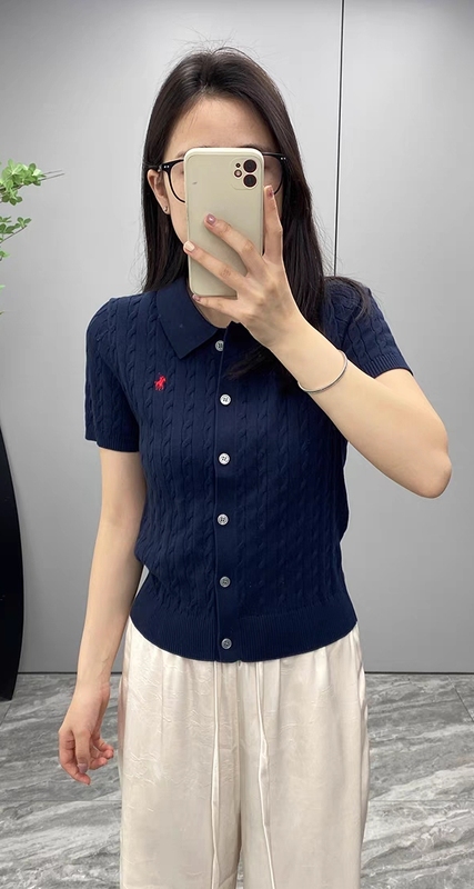 The Same 25 New Style of Pony Embroidered Polo Collar Short-Sleeved Fine Cable Knitwear for Women in the Mall, Versatile Slimming Look Top
