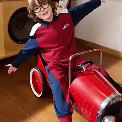 【新年马年】李维斯男童套装儿童运动红色2026春季拜年服过年衣服